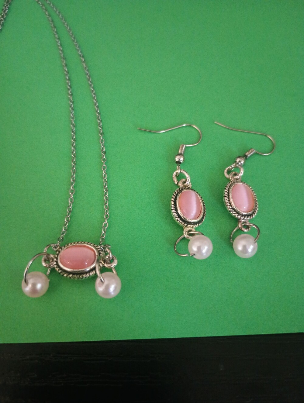 Pink Pearl Drop Necklace and Earrings Set - Women's Jewelry - Picture 7 of 7